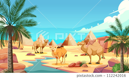 Camels by the Pyramids Oasis Scene 112242016
