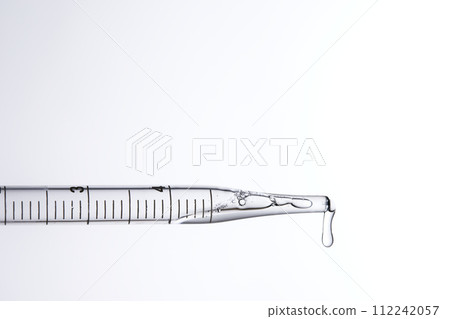 Clear liquid droplets falling from a dropper that can be used for cosmetic and medical images. 112242057