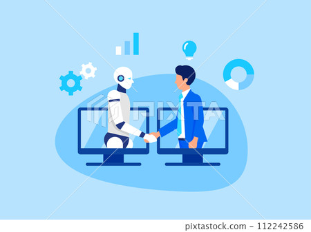 Illustration of a businessman shaking hands with a robot 112242586