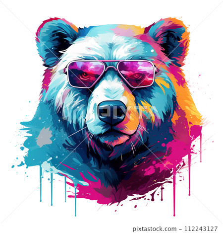 Polar bear head wear sunglasses on a clean background, Png for Sublimation Printing, T-shirt Design Clipart, DTF DTG Printing, Wild Animals, Illustration, Generative AI. 112243127