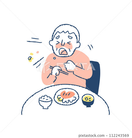 Senior man choking while eating Senior man choking while eating 112243569
