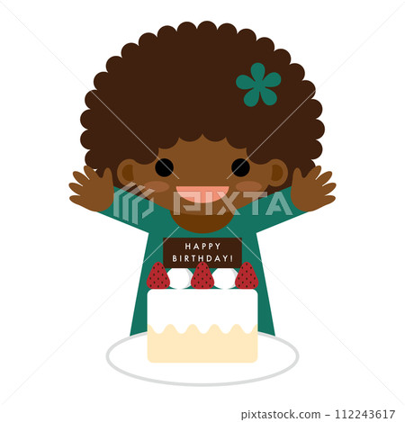 一個黑人女孩看著她的生日蛋糕很高興的插圖 一個黑人女孩看著她的生日蛋糕很高興的插圖 112243617