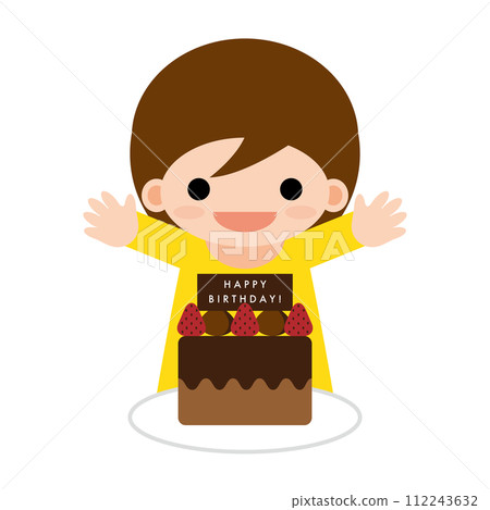 Illustration of a Smiling Little Girl Looking at a Birthday Cake Illustration of a Smiling Little Girl Looking at a Birthday Cake 112243632