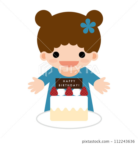 一個留著雙髻頭髮的女孩即將觸摸生日蛋糕的插圖 一個留著雙髻頭髮的女孩即將觸摸生日蛋糕的插圖 112243636