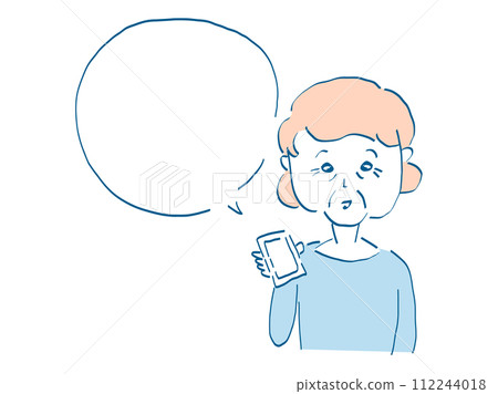 一位老年老人在智慧型手機上愉快交談的語音氣泡插畫素材 112244018