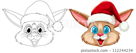 Festive Bunny in Santa Hat Illustration Festive Bunny in Santa Hat Illustration 112244234