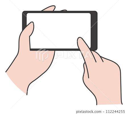 Illustration of a hand operating a horizontal smartphone 112244255