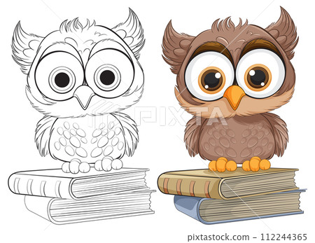 Cute Owls on Books Vector Illustration 112244365