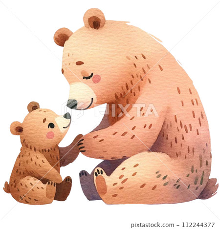 Mother and baby Bear  watercolor clipart. Ai Generate 112244377