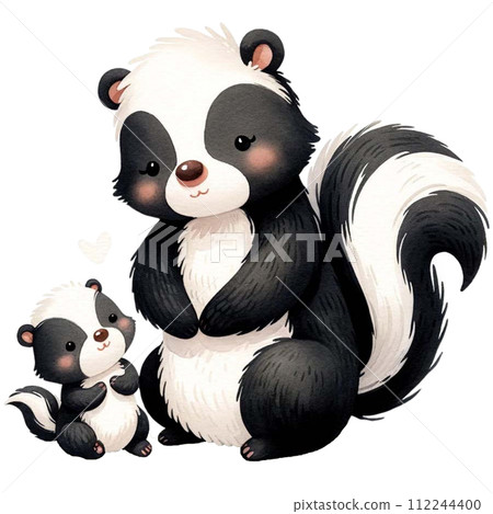 Mother and baby Skunk animal watercolor clipart. Ai Generate 112244400