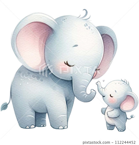 Mother and baby Elephant watercolor clipart.Ai Generate 112244452