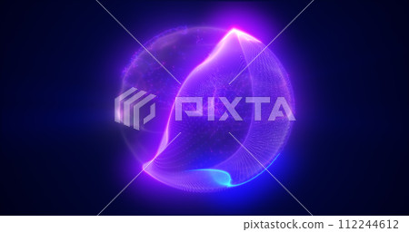 Energy purple blue magic sphere, futuristic round high-tech ball bright glowing atom made of electricity, background 112244612