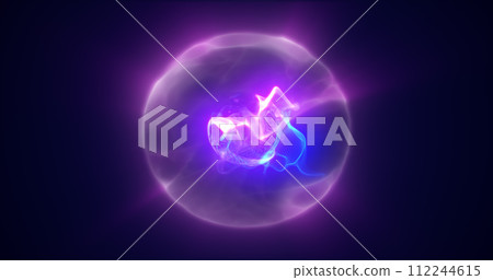 Energy purple blue magic sphere, futuristic round high-tech ball bright glowing atom made of electricity, background Energy purple blue magic sphere, futuristic round high-tech ball bright glowing atom made of electricity, background 112244615