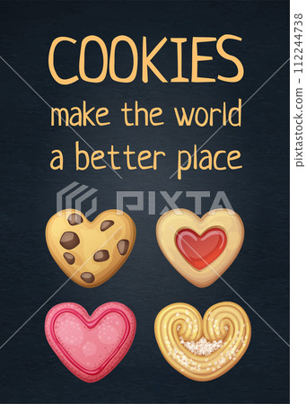 Food quote Cookies make the world a better place. Cartoon vector illustration with inspiring phrase text 112244738
