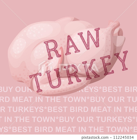 Raw turkey in cartoon style. Poultry vector cartoon design graphic. Fresh chicken breast illustration 112245034