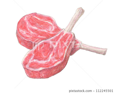 Bone-in lamb meat watercolor pencil illustration 112245501