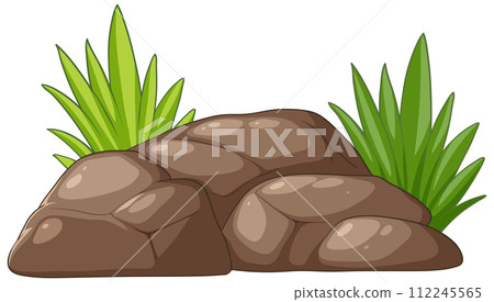 Cartoon Rocks with Green Grass 112245565