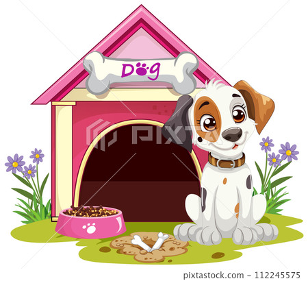 Happy Puppy Outside Its Doghouse Happy Puppy Outside Its Doghouse 112245575