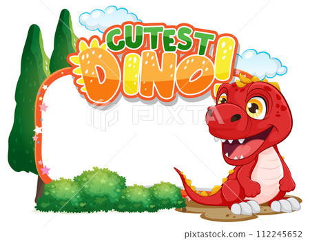 Adorable Red Dinosaur Cartoon Illustration 112245652