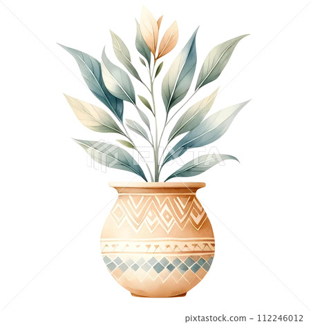 clay pot with green plant Boho 112246012