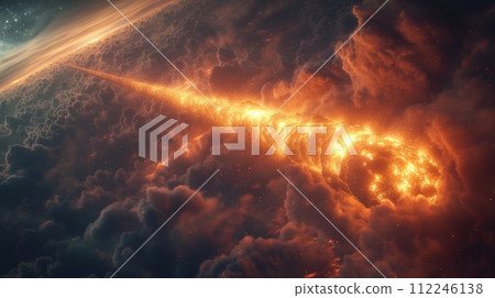 fiery meteorite flying to earth 112246138