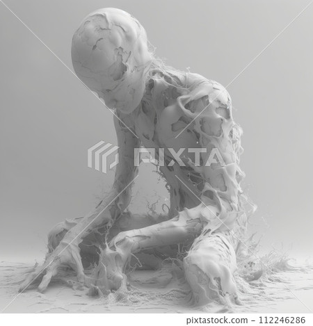 human sculpture in pixels white monochrome 112246286