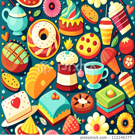 cake pattern with colorful sweets 112246377