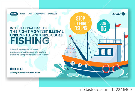 Illegal Against Fishing Social Media Landing Page Cartoon Templates Background Illustration 112246469