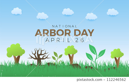 National Arbor Day celebrated every year of April 26, Vector banner, flyer, poster and social medial template design. 112246562