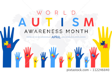 National Autism Awareness Month Observed every year of April, Vector banner, flyer, poster and social medial template design. 112246840