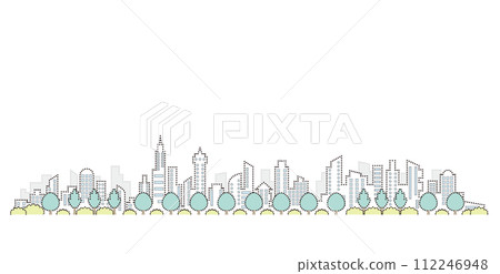 新鮮的綠色城市景觀點畫的向量插圖。 112246948