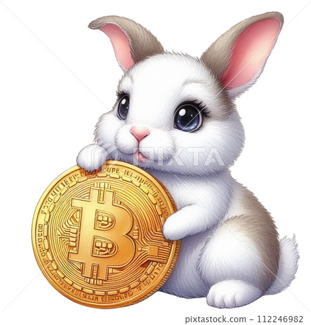 Cute rabbit holding bitcoin clipart watercolor Cute rabbit holding bitcoin clipart watercolor 112246982