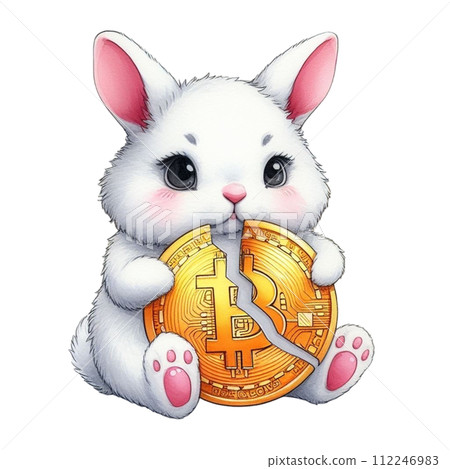 Cute rabbit holding bitcoin clipart watercolor Cute rabbit holding bitcoin clipart watercolor 112246983