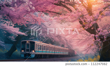 Cherry blossoms and Japanese trains 112247082