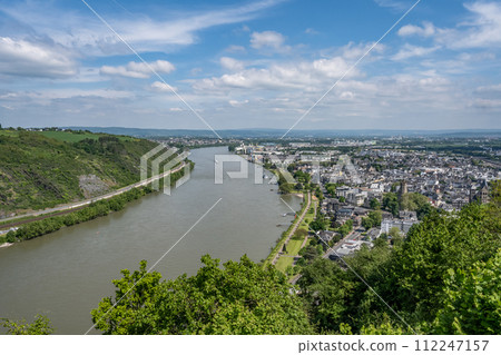 Andernach, Germany - Aerial view of the town of Andernach by the famous Rhine river in summer on a sunny day 112247157