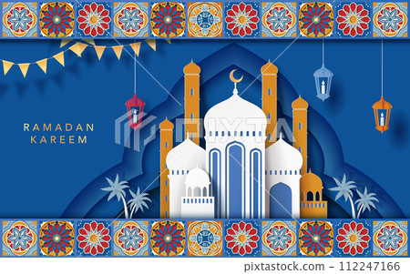 Paper art Ramadan Kareem banner 112247166