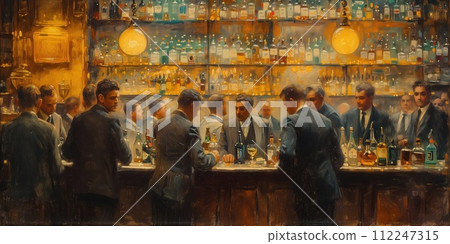 group of men in a bar with alcohol group of men in a bar with alcohol 112247315