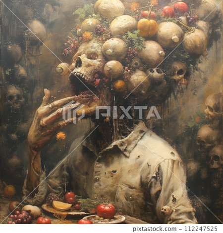 skeleton cannibalist eating at the table skeleton cannibalist eating at the table 112247525