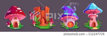 Elf or animal house in mushrooms and tree stump Elf or animal house in mushrooms and tree stump 112247726