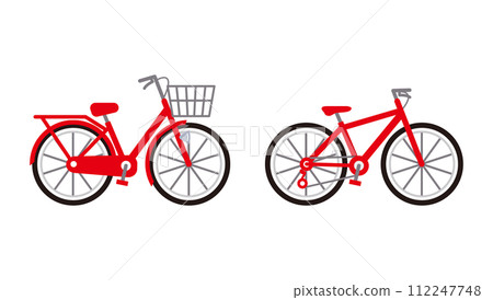 一輛紅色自行車的插圖。向量集的 mamacari 和越野自行車。 112247748