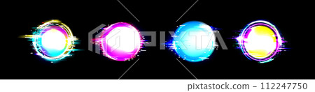 Glitch circles set isolated on black background 112247750