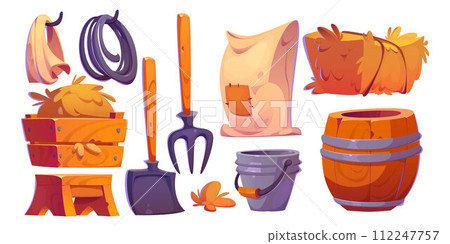Horse stable or farm barn elements and tools. 112247757