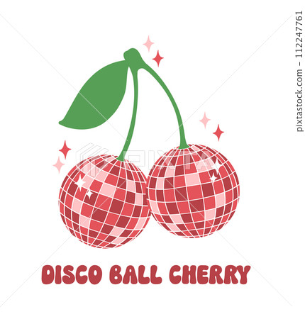 Disco ball cherry red illustration, trendy groovy vibes disco era. 112247761
