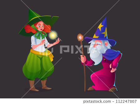 Fairytale female elf and male wizard 112247807