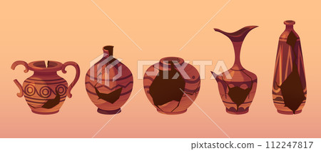 Broken and cracked ancient pottery products 112247817