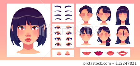 Girl face construction kit. Cartoon vector 112247821