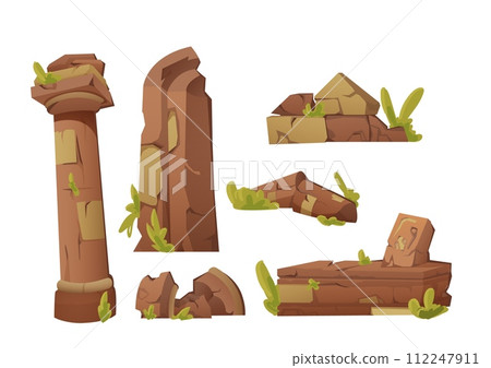 Ancient ruins set - destroyed architecture Ancient ruins set - destroyed architecture 112247911