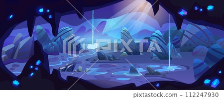 Dark cave with blue crystals 112247930