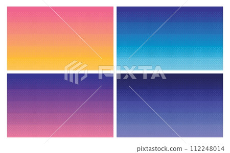 Pixel times of day sky. Gradient background. Retro video games 8bit pixel night background. Graphic computer texture noon, night, morning and evening. Halftone vector texture 112248014