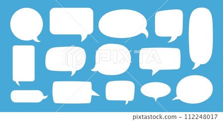 Empty speech bubble. Cartoon text box for message, comic white talk sticker. Doodle speaker comments. Balloon and cloud elements for lettering isolated. Vector set 112248017